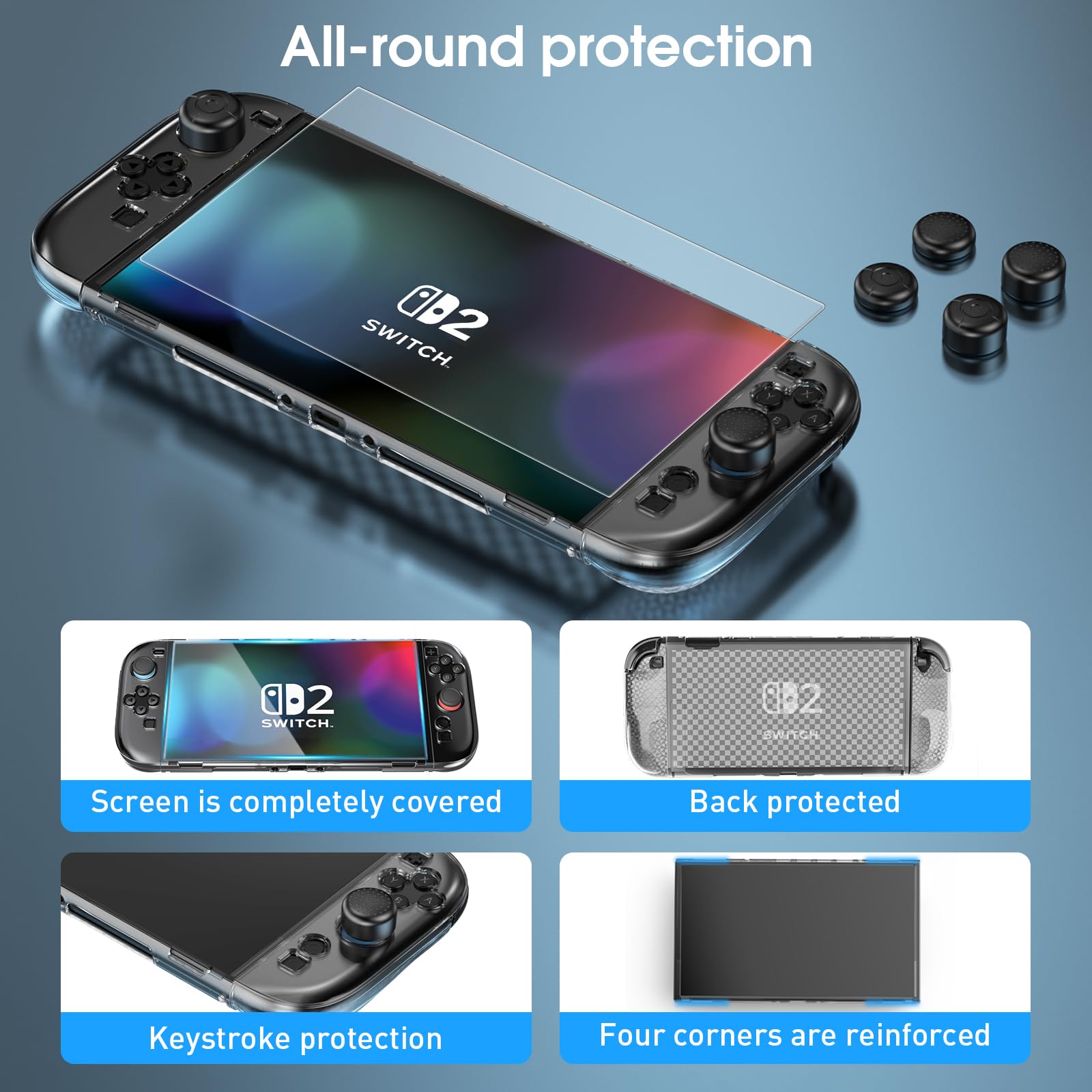 HEYSTOP [120 Pezzi] Cover Protettiva per Console Nintendo Switch 2, Dockable Custodia Protettiva per PC, TPU Joycon Cover con Protezione per Lo Schermo per Accessori per Controller Nintendo Switch 2
