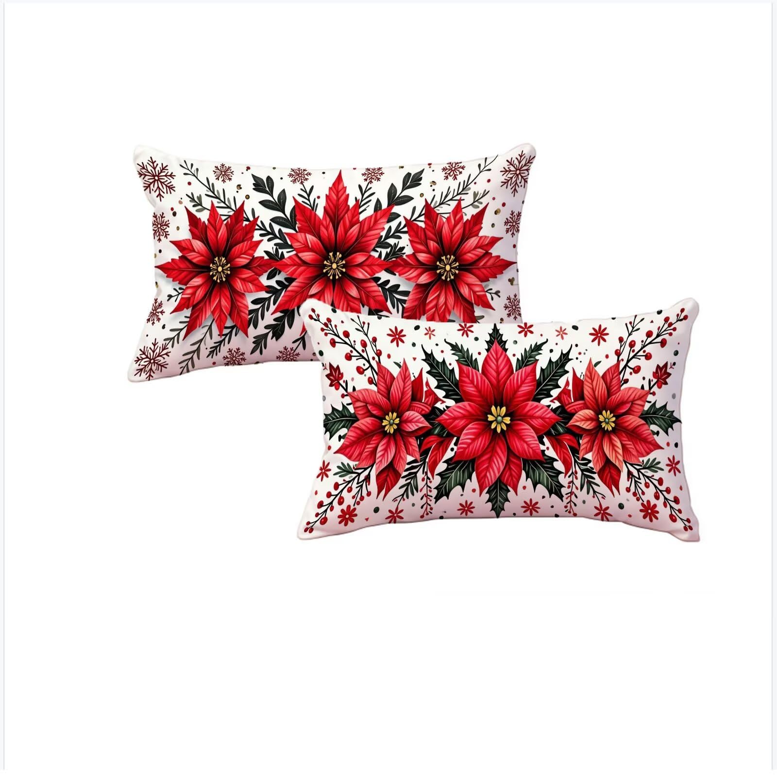Housse coussin 50x70cm imperméable rouge avec zip invisible pour déco Noël lot de 2
