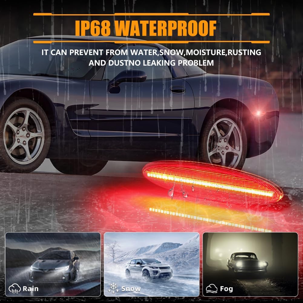 Rear Fender LED Side Marker Lights Compatible with Chevro-let Chevy Corvette C5 Z06 1997-2004, Red Lens Side Bumper Lamps [Ultra-Bright] Red LED Turn Signal Lights, 2 PCS