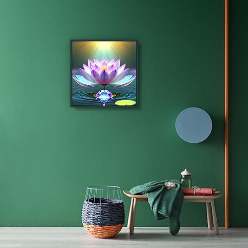 Miniatura 2 de NUFTVI Kits de pintura de diamantes Lotus, hermosa imagen de pintura de diamante, taladro redondo y kits de arte de diamantes de taladro completo