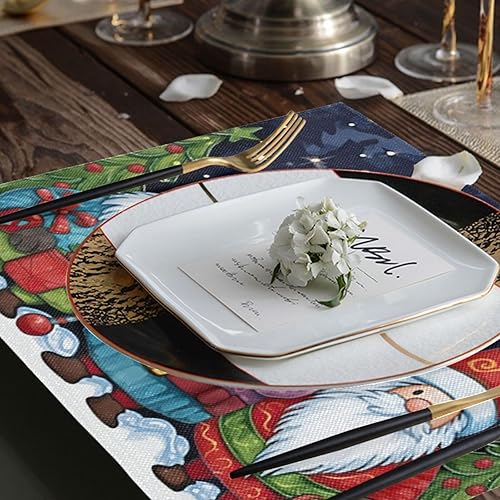 Miniatura 7 de Kigai Juego de 6 manteles individuales, gnomos de Navidad, antideslizantes, lavables, resistentes al calor, para cocina, mesa de comedor, decoración