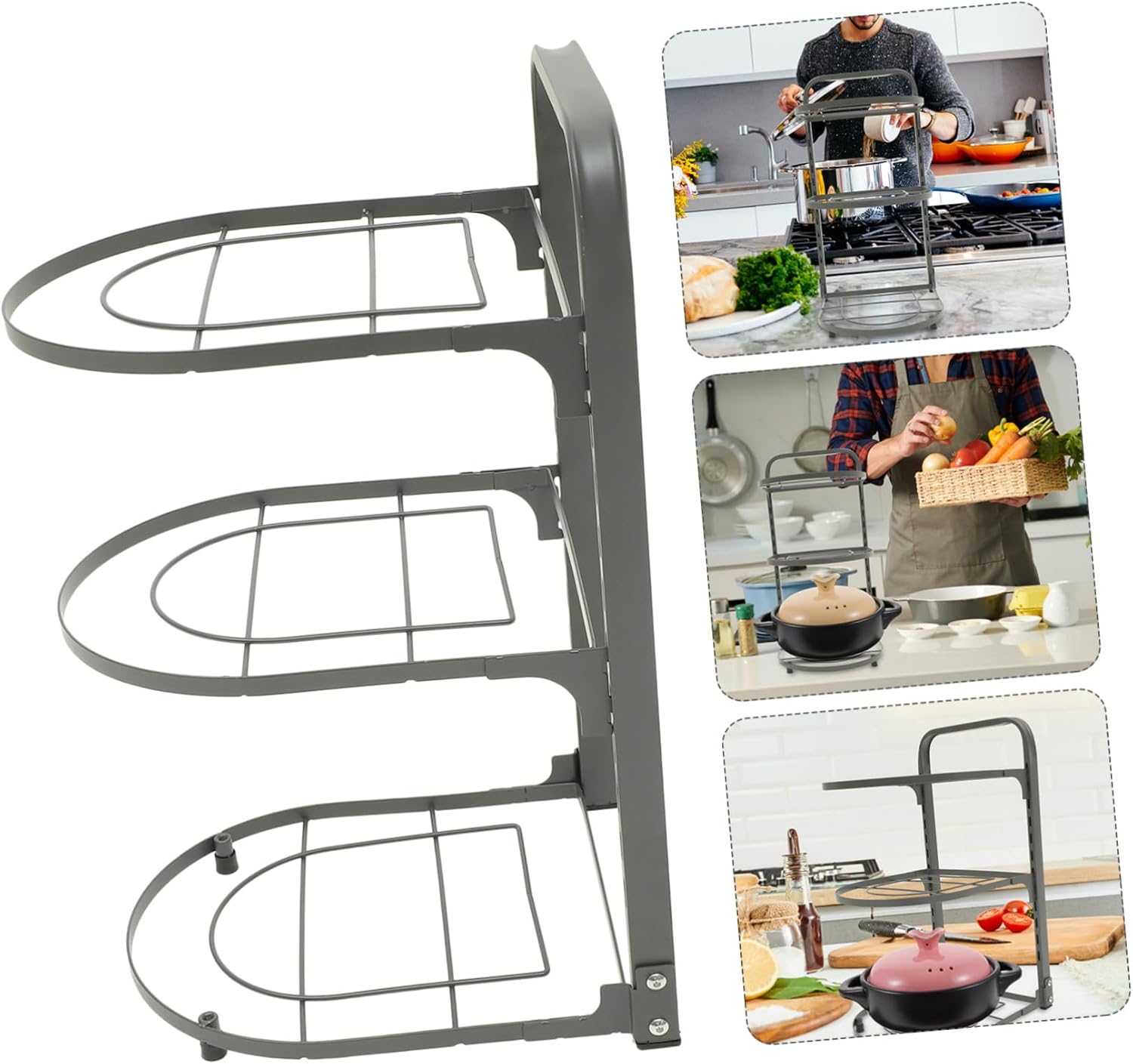 Garneck Foldable Kitchen Pan Organizer Rack Carbon Steel Draining Pot Rack for Cabinet Storage for Pans Plates Baking Dishes and Spice Storage Rust-resistant Gray Design