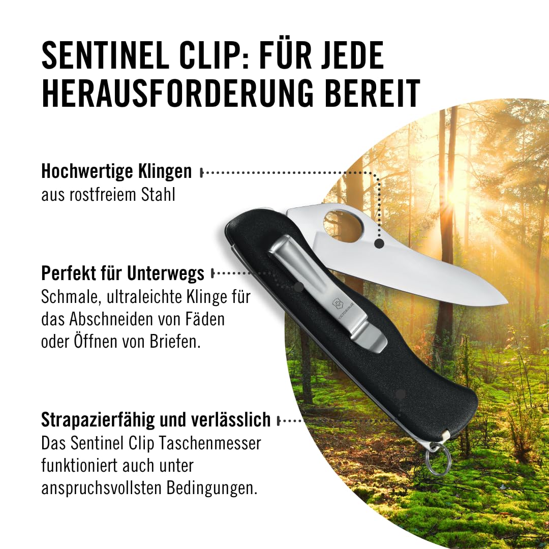Victorinox Schweizer Taschenmesser, Sentinel M Clip, Multitool, Swiss Army Knife mit 5 Funktionen, Einhand-Feststellklinge, Pinzette