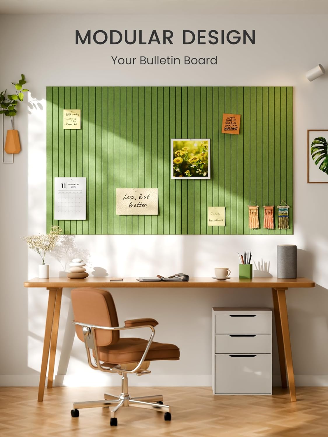 Bumusty Large Cork Board Alternative-36 x 24" Felt Bulletin Board Tiles, with 30 Pushpins, 40 Adhesive Tabs, Fine-Stripe 6-Pack, Cork Boards for Office Push Pin Board Felt Board-Kelly Green