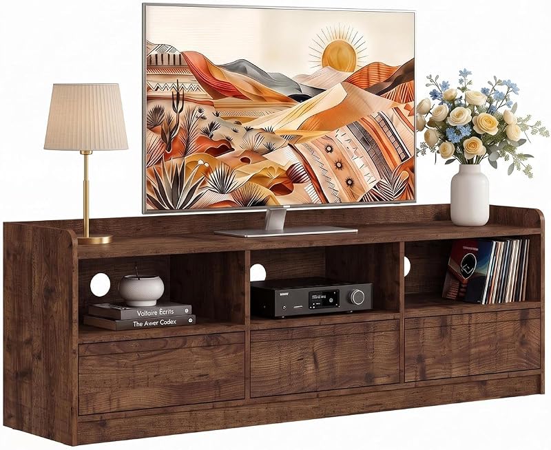 FATORRI TV Stand for TVs Up to 55/60/65 inch, Vintage Entertainment Center with Storage, Wood Media Console with Drawers for Living Room, Bedroom (55.12 inch W, Rustic Brown)