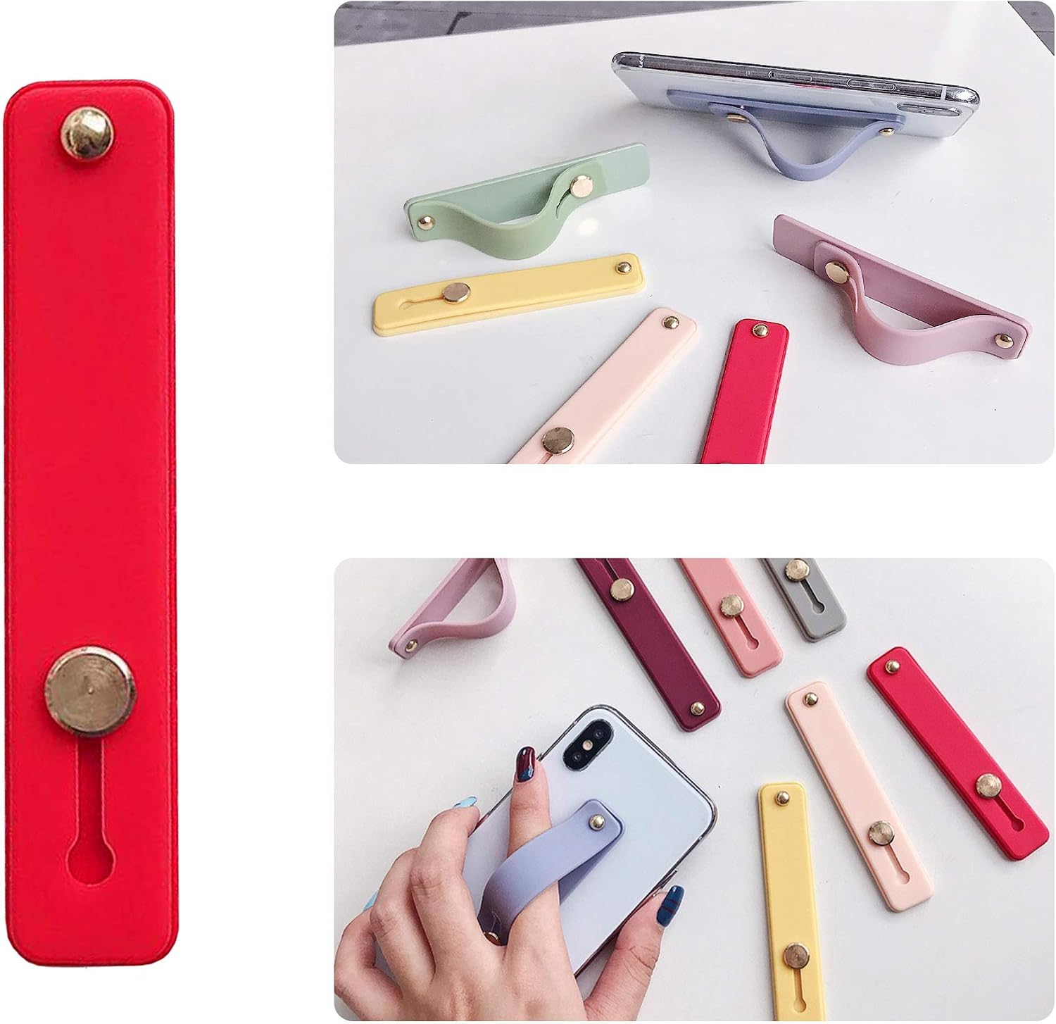 Phone Grip Holder Portable Telescopic Finger Strap Bracket Phone Loop Finger Kickstand for Universal Phone Charms (Bright Red NOheart)