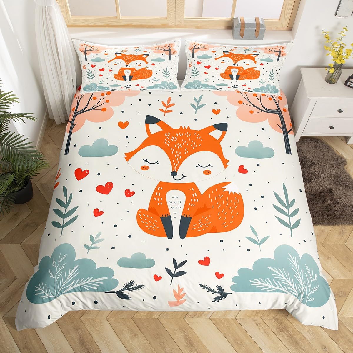 Cute Fox Comforter Set Twin Size - Cartoon Woodland Kids Bedding With Pillow Sham - View #10