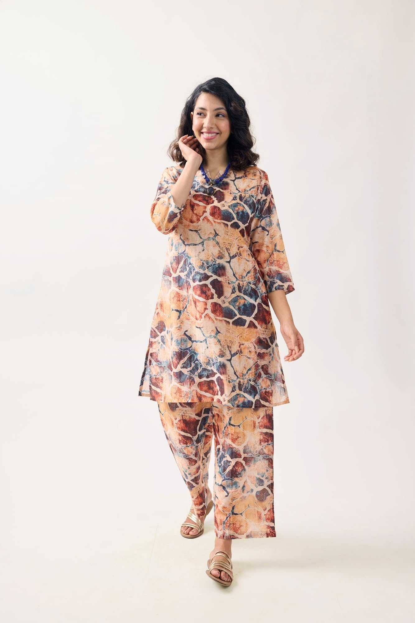 Toochki Women's Muslin Midi Co Ord Set Dress (Toochki280-Cd/2Xl_Multicolour