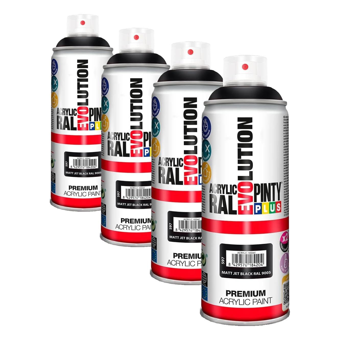 Evolution pinty p. M123011 - Pintura spray acrilica 520 cc negro mate (Paquete de 4)
