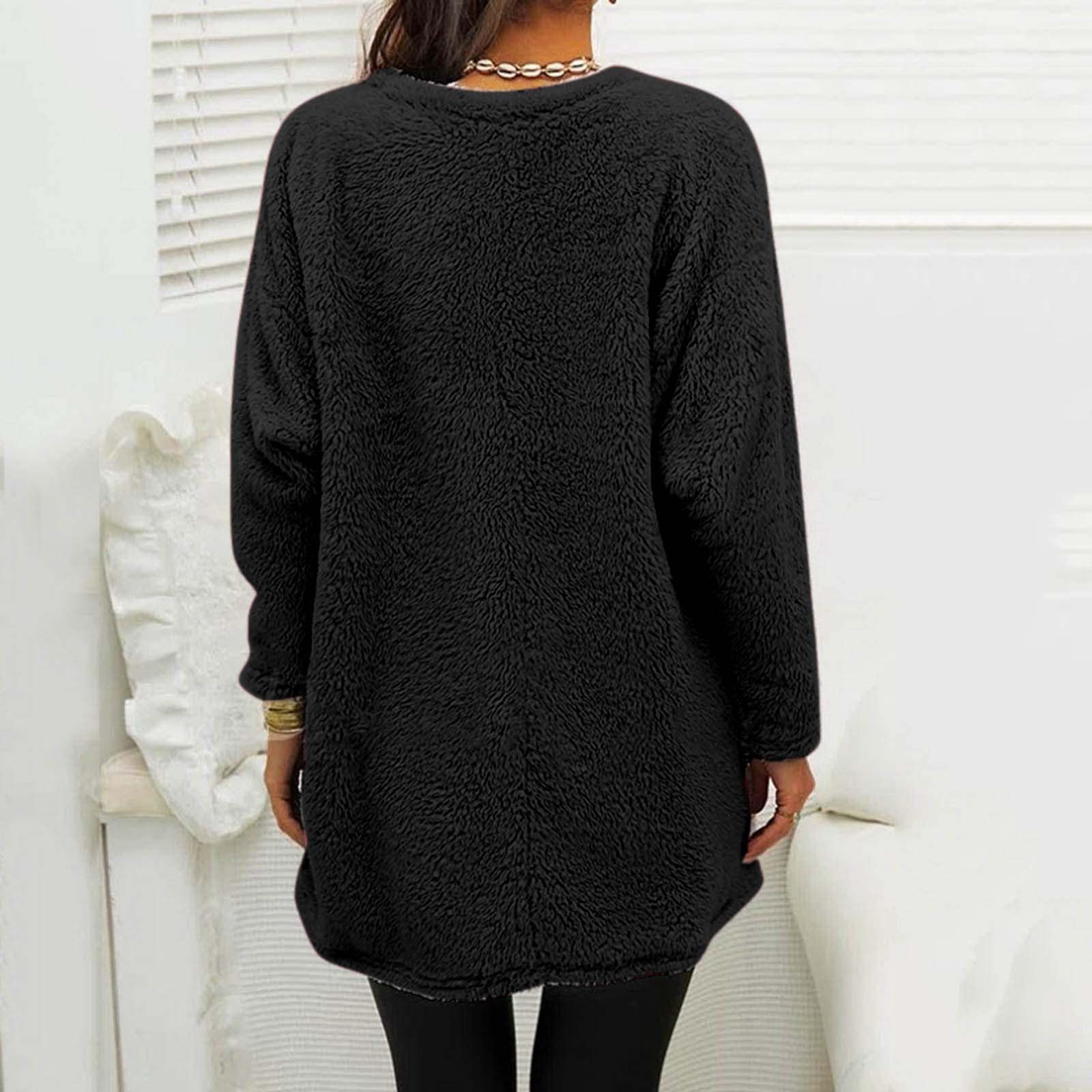 Maglione lungo in pile, per adolescenti, ragazze, maglione invernale a maniche lunghe, in tinta unita, felpa con cappuccio