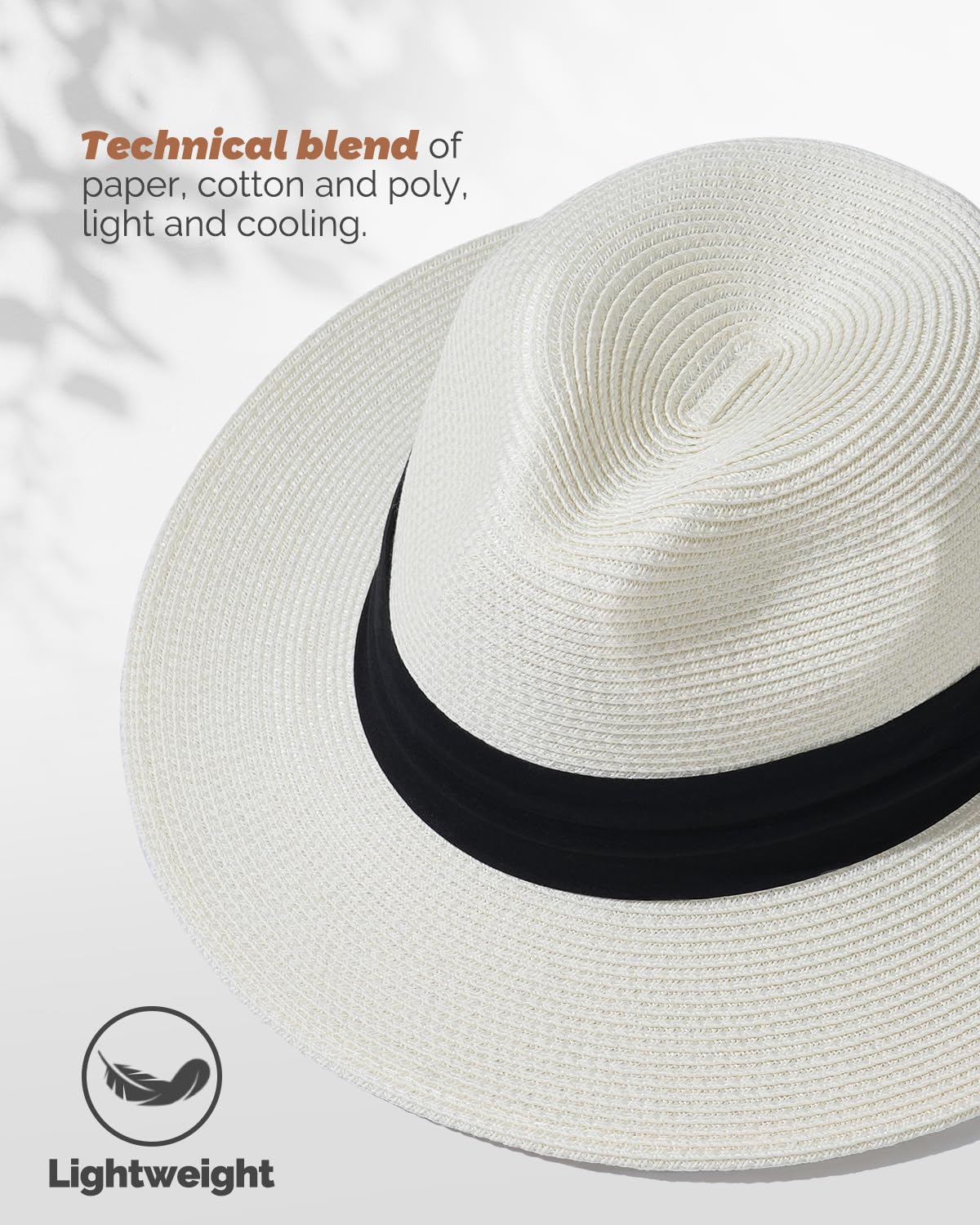 Creekstone Cappello da sole Panama Ultralight Cappello di Paglia Fedora UPF 50+ Cappello da Spiaggia a Tesa Corta Pieghevole Estate Donna Uomo