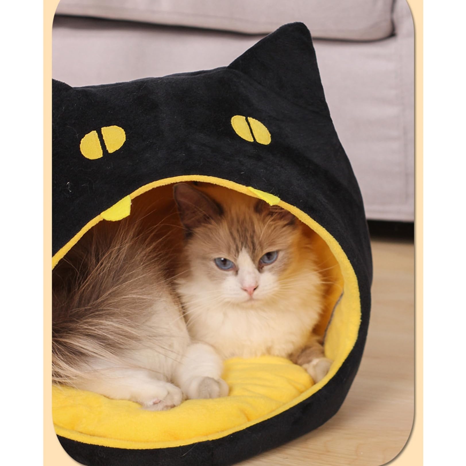 Amazon | 黒猫型 ペットベッド ドーム型 ねこのデザイン おもちゃ付  