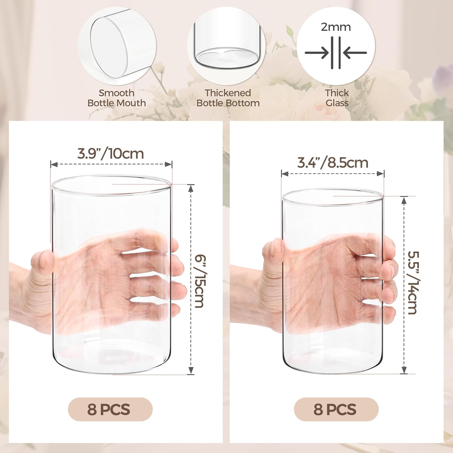 ComSaf Glass Cylinder Vases Pack of 16, Clear Bud Vases for Centerpieces Wedding Decoration, 5.5 inch 6 Inch Tall Clear Flower Vases, Hurricane Candle Holder for Party Home Decor