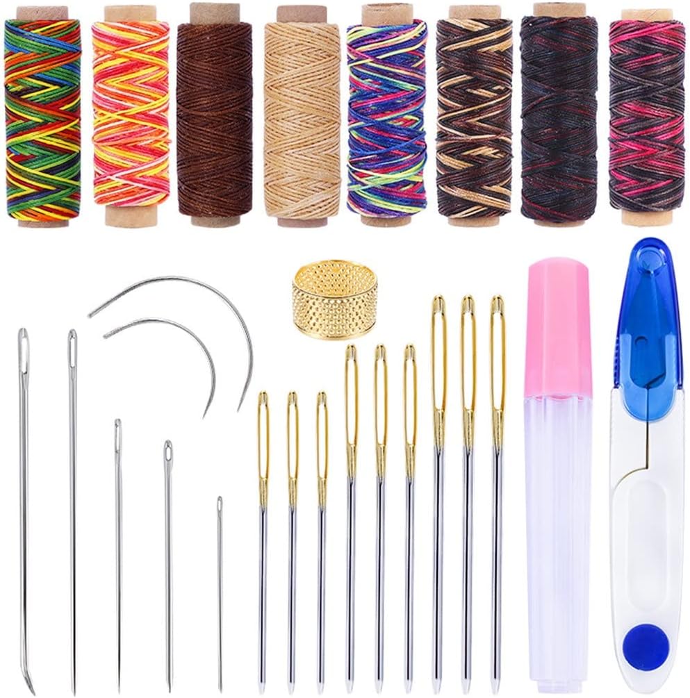 Leather Sewing Needles Stitching Needle Kit Waxed Sewing Thread Thimbles Hand Sewing DIY Tool Leather Craft Repair Tools