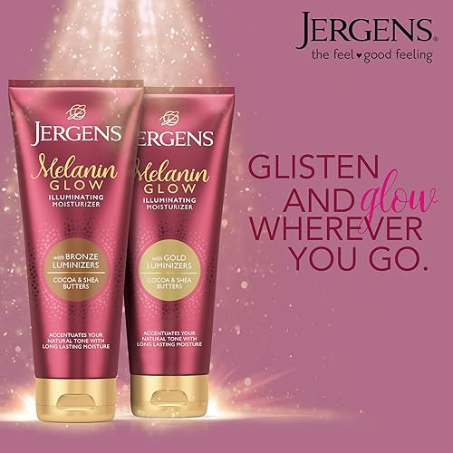 Miniatura 5 de Jergens Loción para manos y cuerpo, crema hidratante iluminadora de melanina, con luminizadores de bronce, 7 onzas