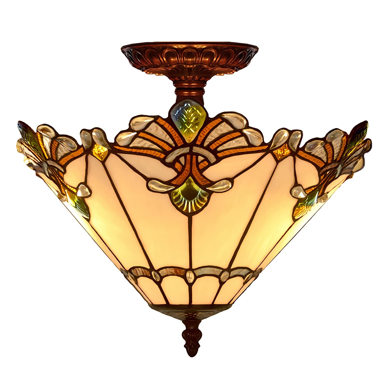 Plafonnier Tiffany 12 pouces semi-encastré en vitrail traditionnel avec 2 lumières