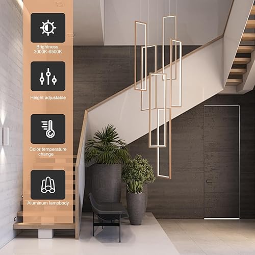 Miniatura 2 de GEADI Lámpara colgante moderna, LED cromada, regulable, de onda lineal, luces colgantes colgantes de 47.2 pulgadas, candelabro ajustable para