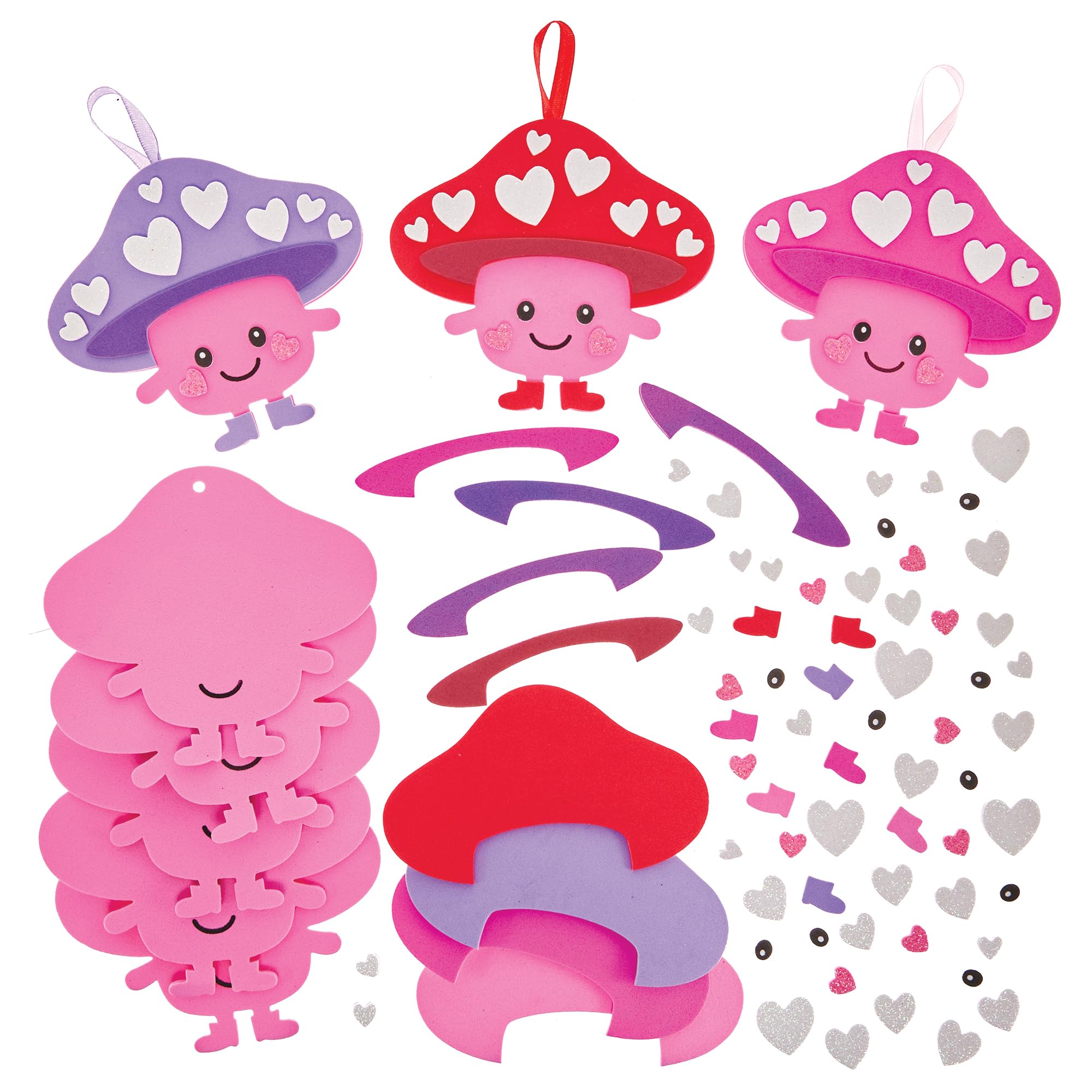 Baker Ross FX955 Love Heart Toadstool Mix and Match Decoration Kits - Pack of 8, Valentines Day Craft Kits for Kids