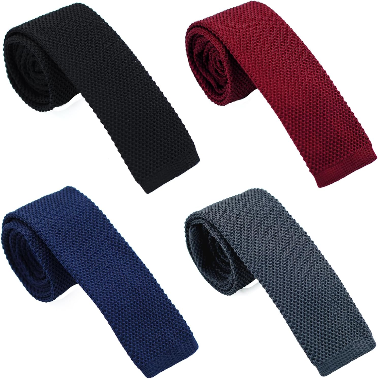 Skinny Knit NeckTies for Men, 4-PAK 2.2" Flat-end Smart Sock Ties