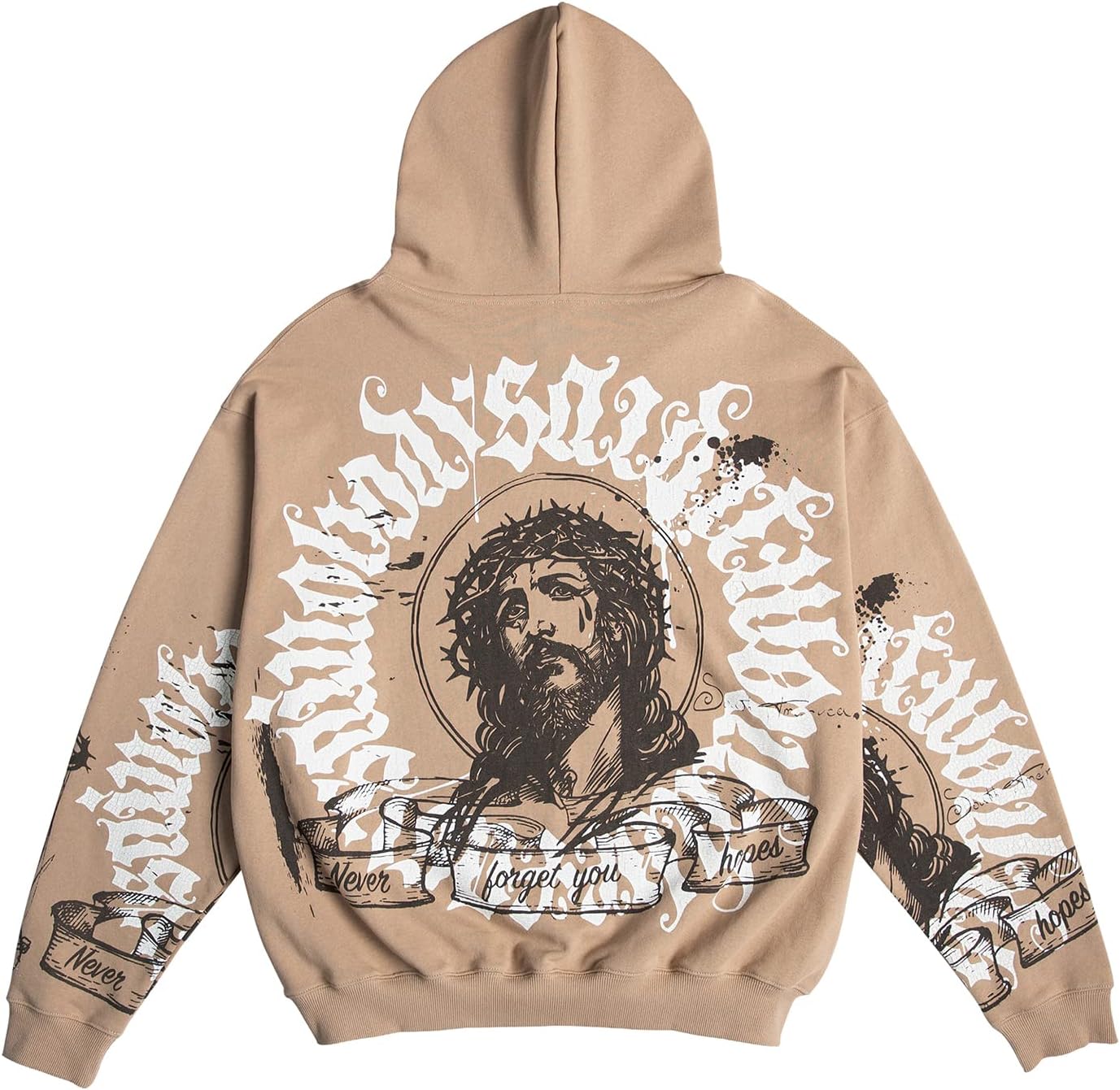 Arnodefrance Men Vintage Graphic Hoodies Jesus Printing Alphabet Graffiti Hoodie Cotton Warm Pullover