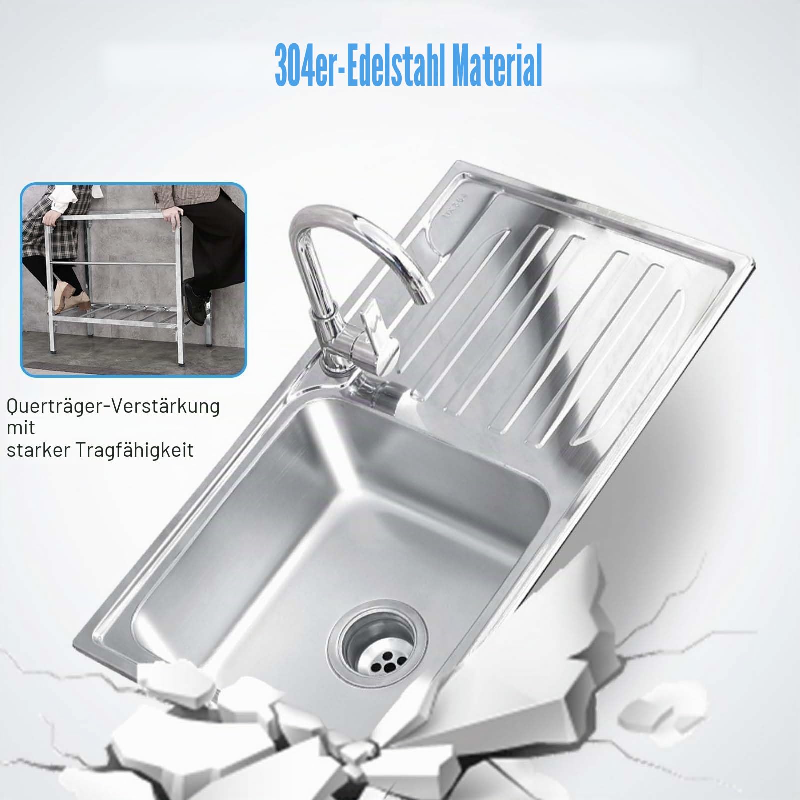 Spüle Outdoor Camping Waschbecken Mobiles Edelstahl Freistehende Küchenspüle Werkstatt Spültisch Garten Spülbecken Mit Armatur & Unterschrank Draußen Außenküche Waschtisch