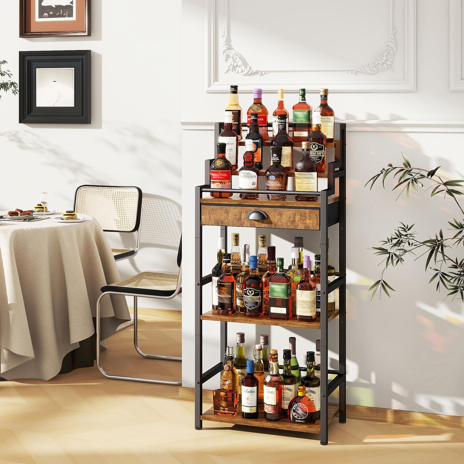 IBUYKE Range Bouteille Vin à Plusieurs Niveaux,Indépendant,Casier à vin avec tiroir pour Whisky, Étagère à Bouteilles de présentation pour Bar,Salon,Salle à Manger, Marron TMJ915H
