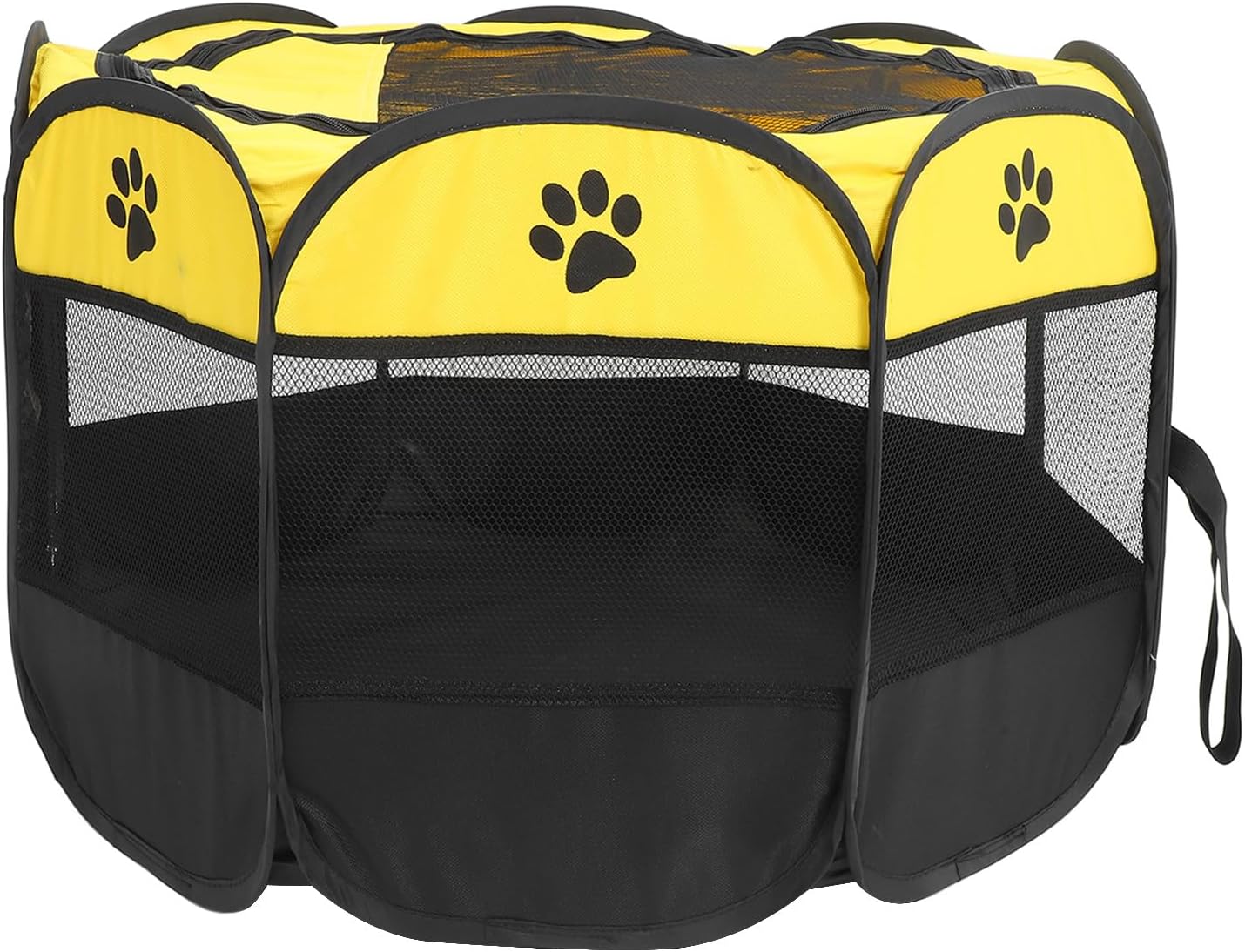 Portable Pet Playpen for Small Dogs and Cats, Breathable Oxford Fabric Octagonal Tent Cage with Fluorescent Yellow, Foldable Travel Dog Crate and Cat Playpen for Indoor and Outdoor