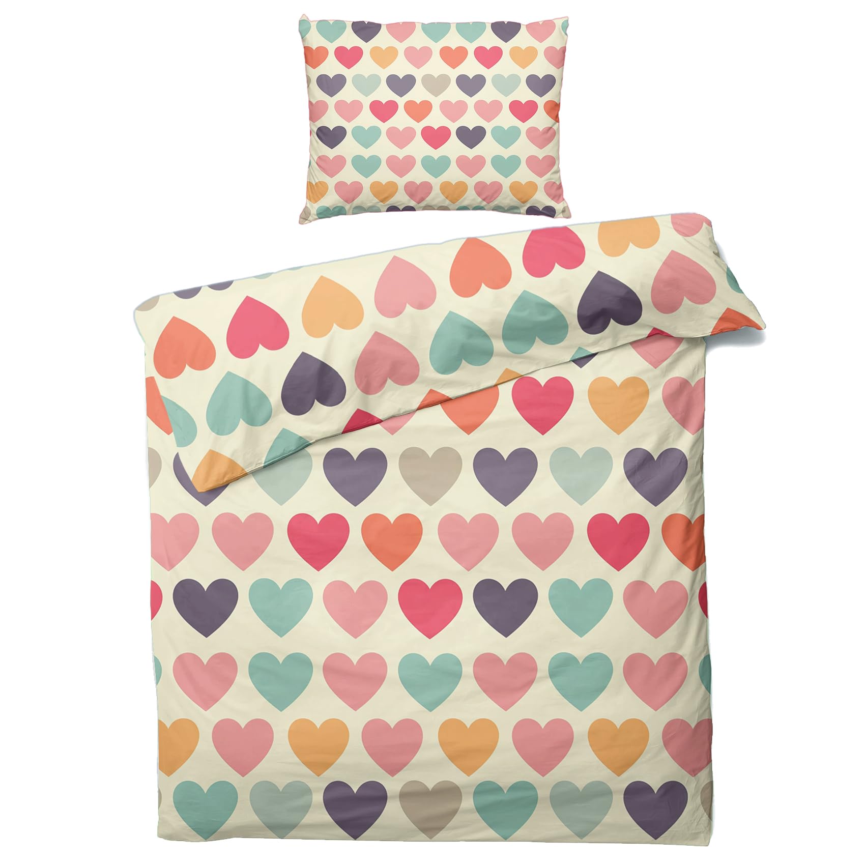 Housse de couette 140x200 coeur avec taie d'oreiller en microfibre douce M#-206