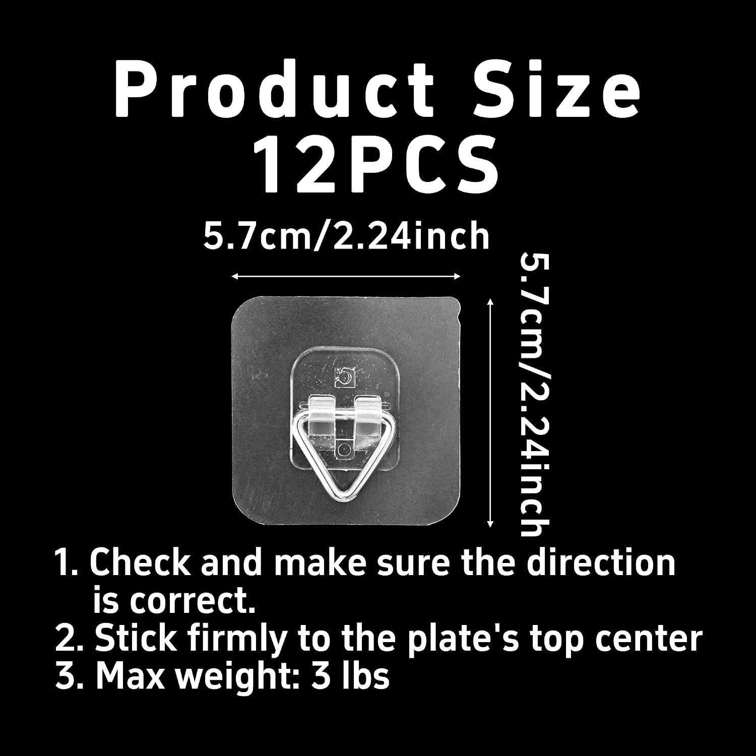 12PCS Invisible Adhesive Plate Hangers for Wall Display, 2.2 Inch Square Vertical Picture Hanging Hooks for Decorative Plates Photo Frames Paintings Wall Art Decoration