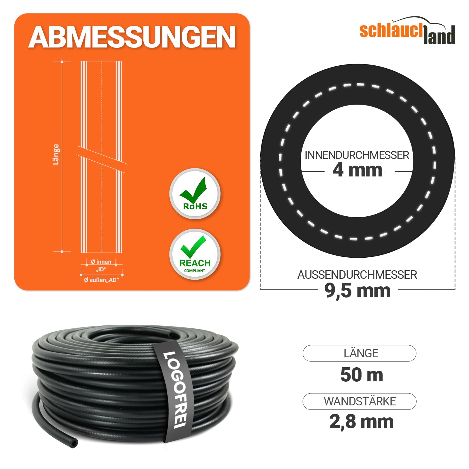 20m EPDM SCHLAUCH Kühlmittelschlauch Ø 4 x 10 mm Kühlerschlauch Kühlwasserschlauch 130°C | GROSSE AUSWAHL | DIN 73411 Gewebe-verstärkt Bremsflüssigkeit Gummi-Schlauch Heisswasser | PREMIUM