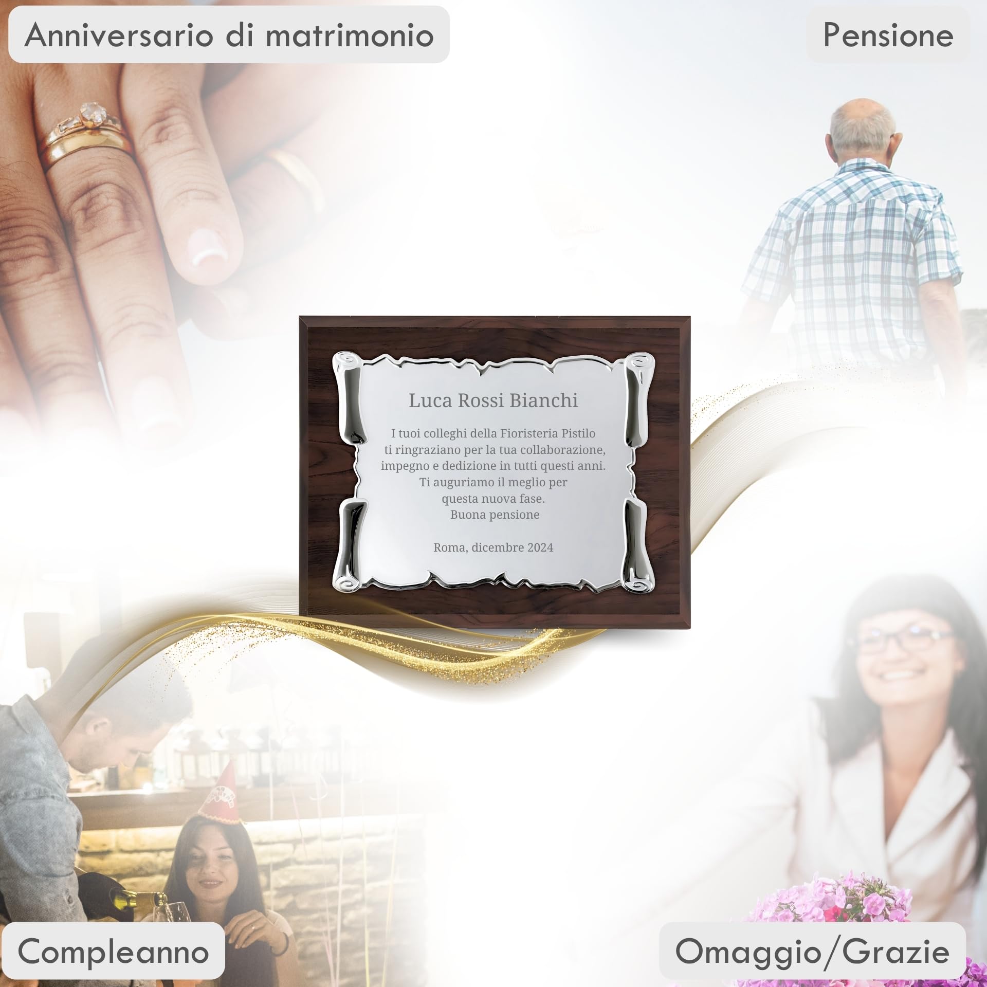 JOYERIA EL FARO Targa commemorativa personalizzata con incisione | Cofanetto premium incluso, Ideale per anniversari, Pensioni, Dediche speciali