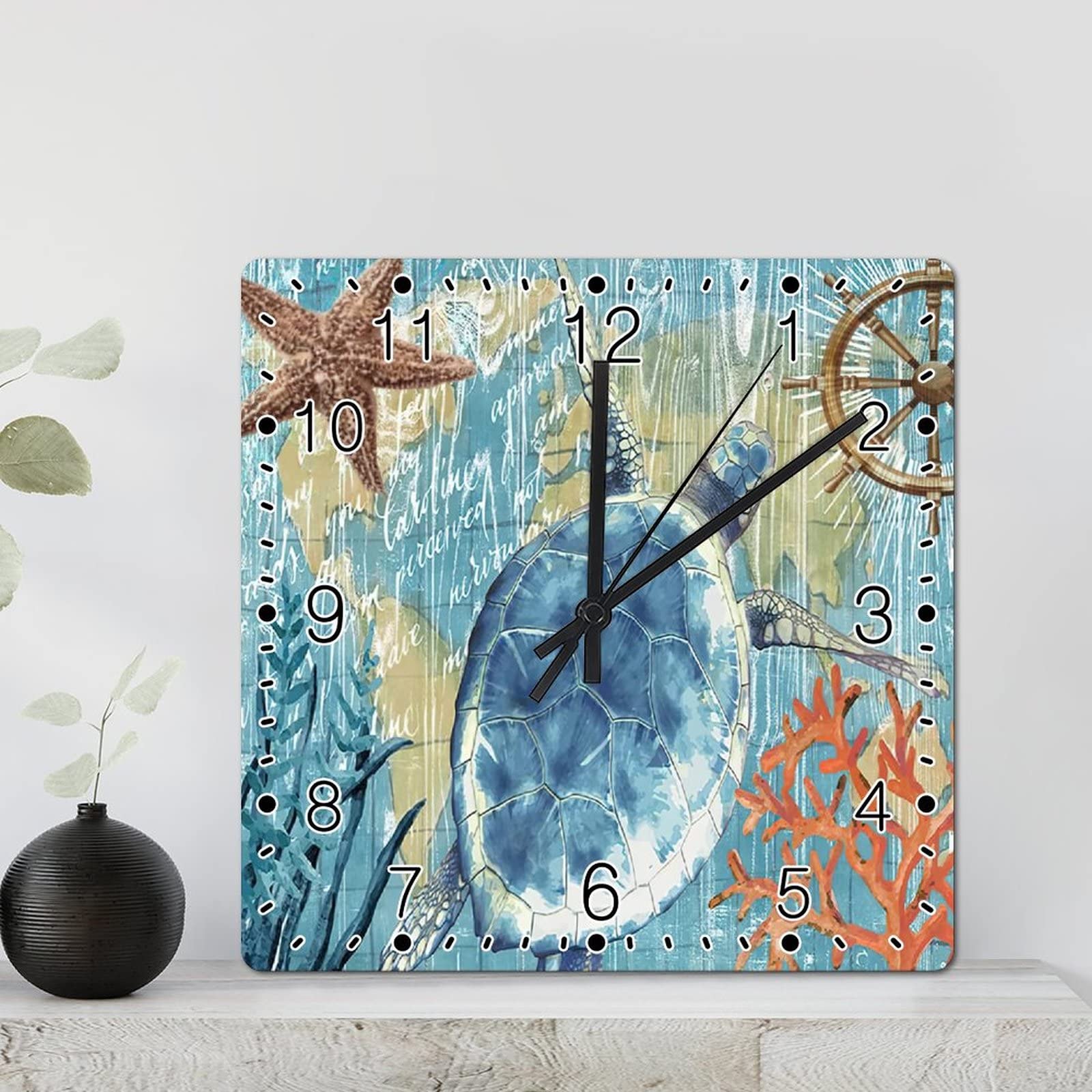 Horloge tortue de mer en bois 30 cm idée cadeau déco originale