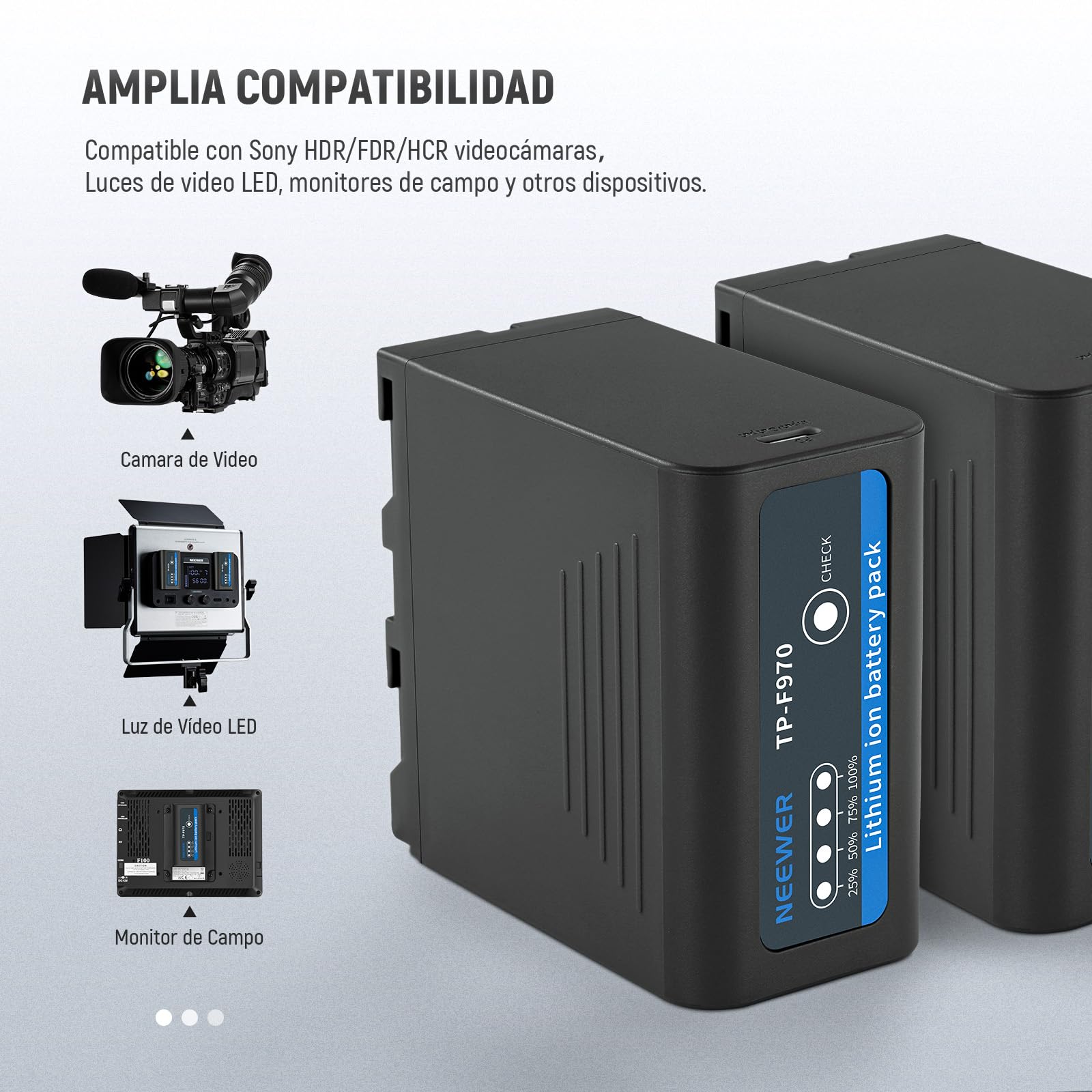 NEEWER 2Pcs NP-F970 7800mAh Batería Repuesto para Sony FX3/FX30/A7, para Canon R5, para Nikon Z8, Batería NP-F Recargable 20W Tipo C PD Carga Rápida para Cámara Videocámara Monitor Luz LED, TP-F970
