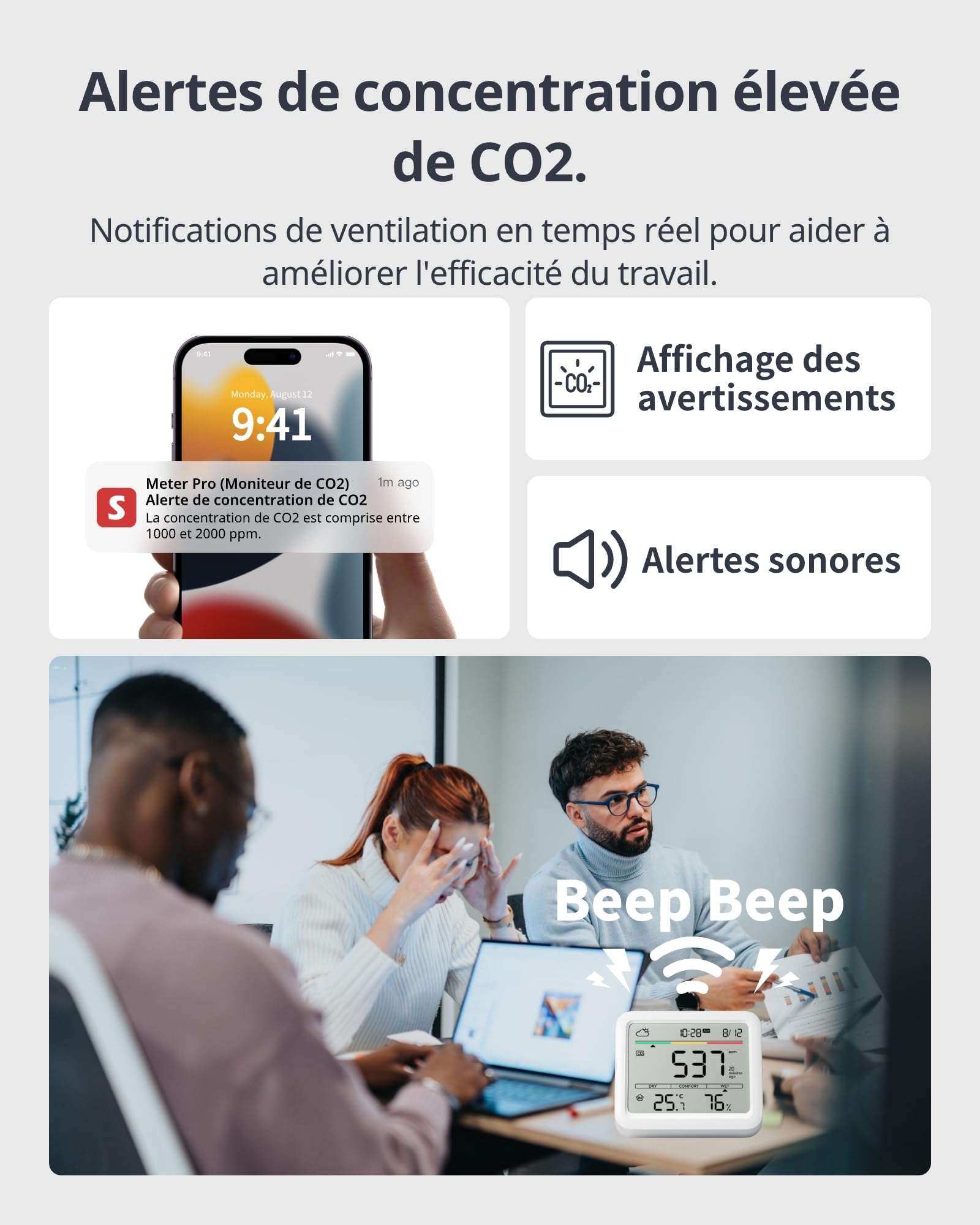 SwitchBot Détecteur de CO2, Station Meteo avec Alarme CO2, Thermomètre Connecté avec Application, Bluetooth Station Meteo Interieur Exterieur sans Fil, SwitchBot Hub Requis