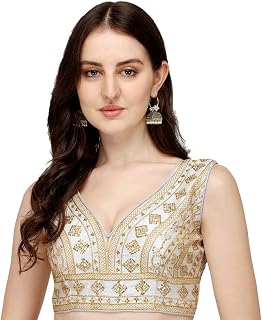 Vihu Fashion Women's Silk Embroidery Sequins Zari Work Readymade Saree Blouse Price In India