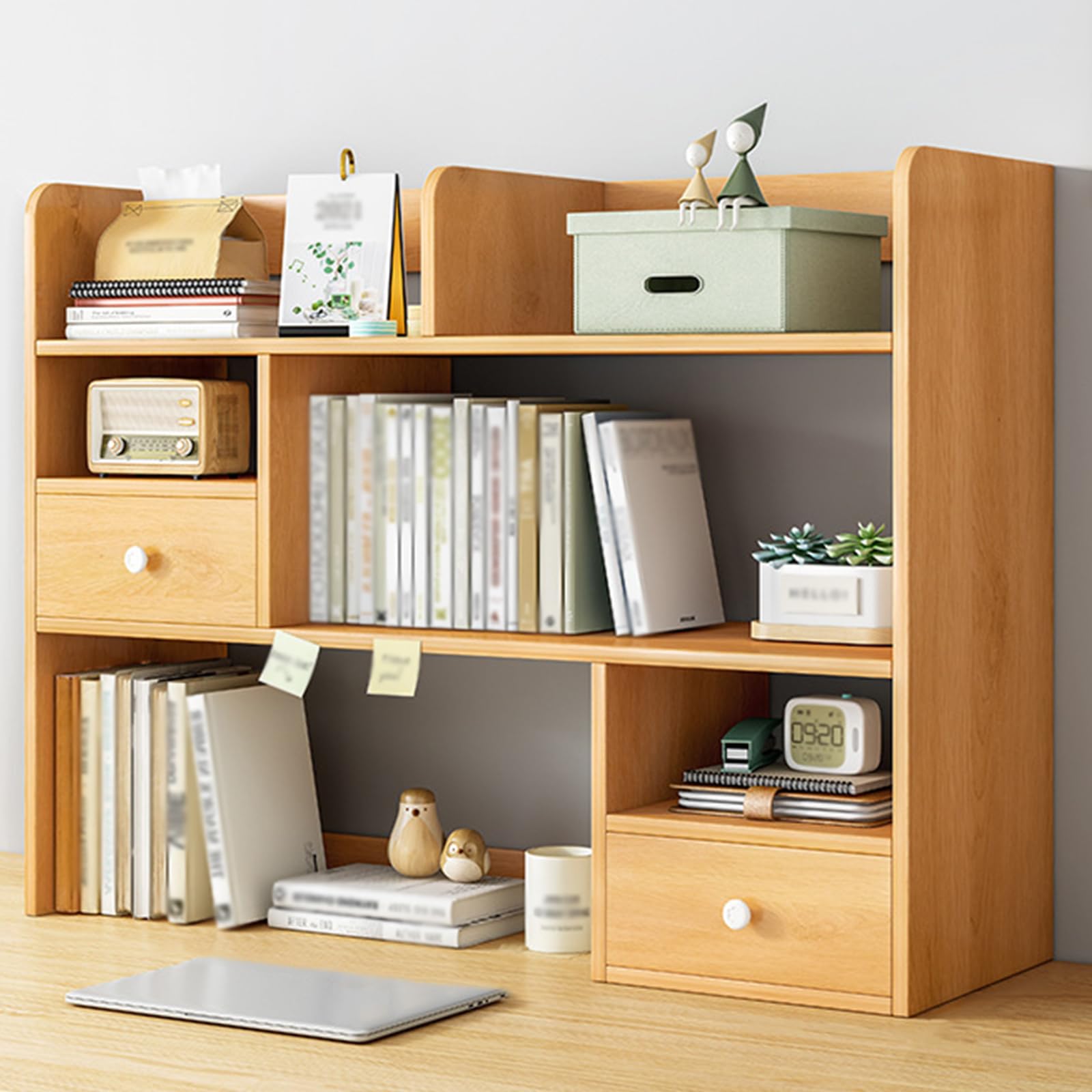 3 Ebenen Schreibtisch Bücherregal, Massivholz Desktop Bücherregal, Multifunktion Desktop Tischregale, Schreibtisch Organizer Ausstellungsregal Kinderschreibtisch (60cm)