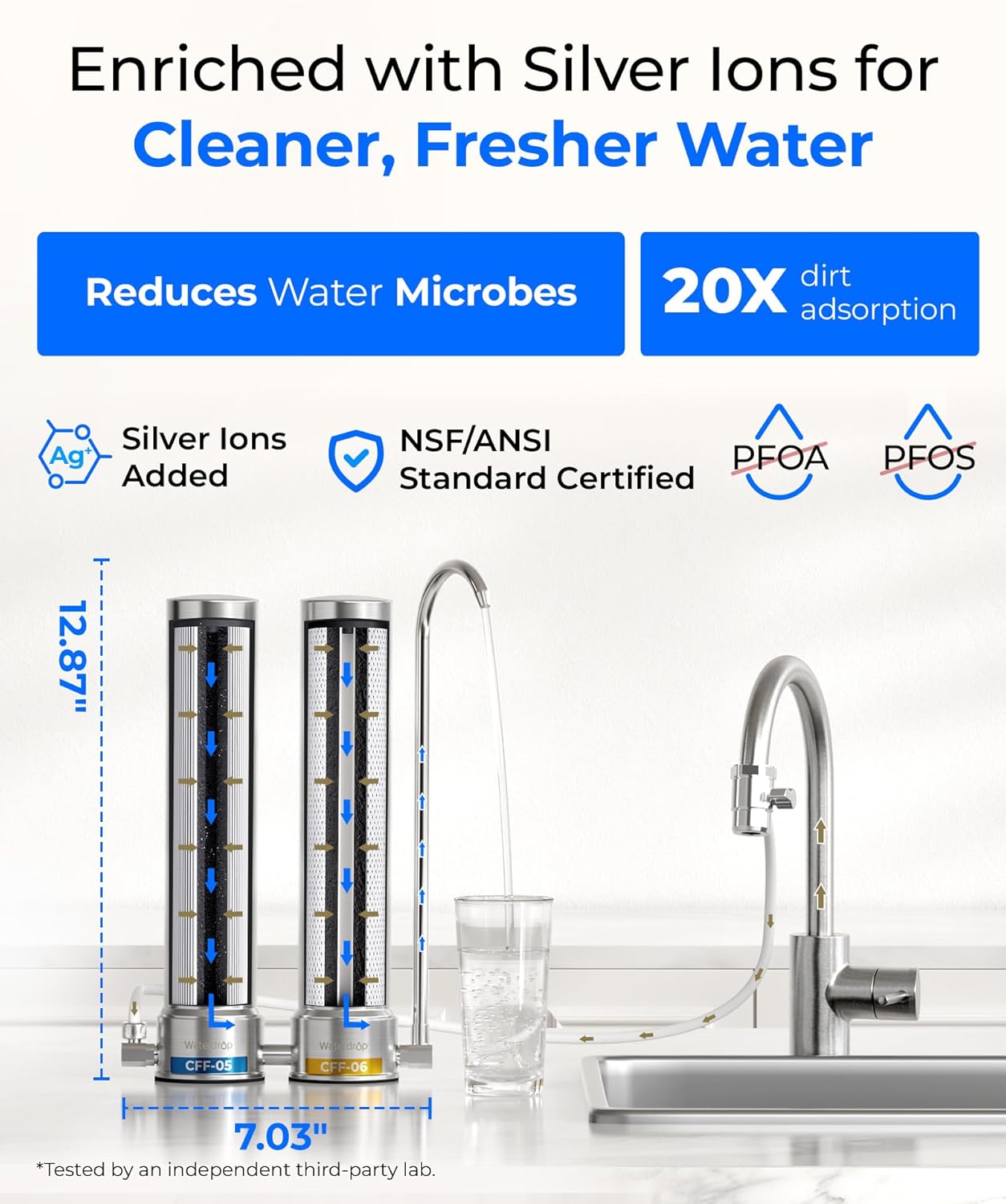 Diagram showing silver ion enhanced filtration and contaminants reduced
