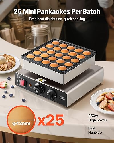 Miniatura 2 de VEVOR Mini máquina para hacer panqueques, 25 unidades de 1.693 in de diámetro holandés panadero, parrilla antiadherente de acero inoxidable, máquina