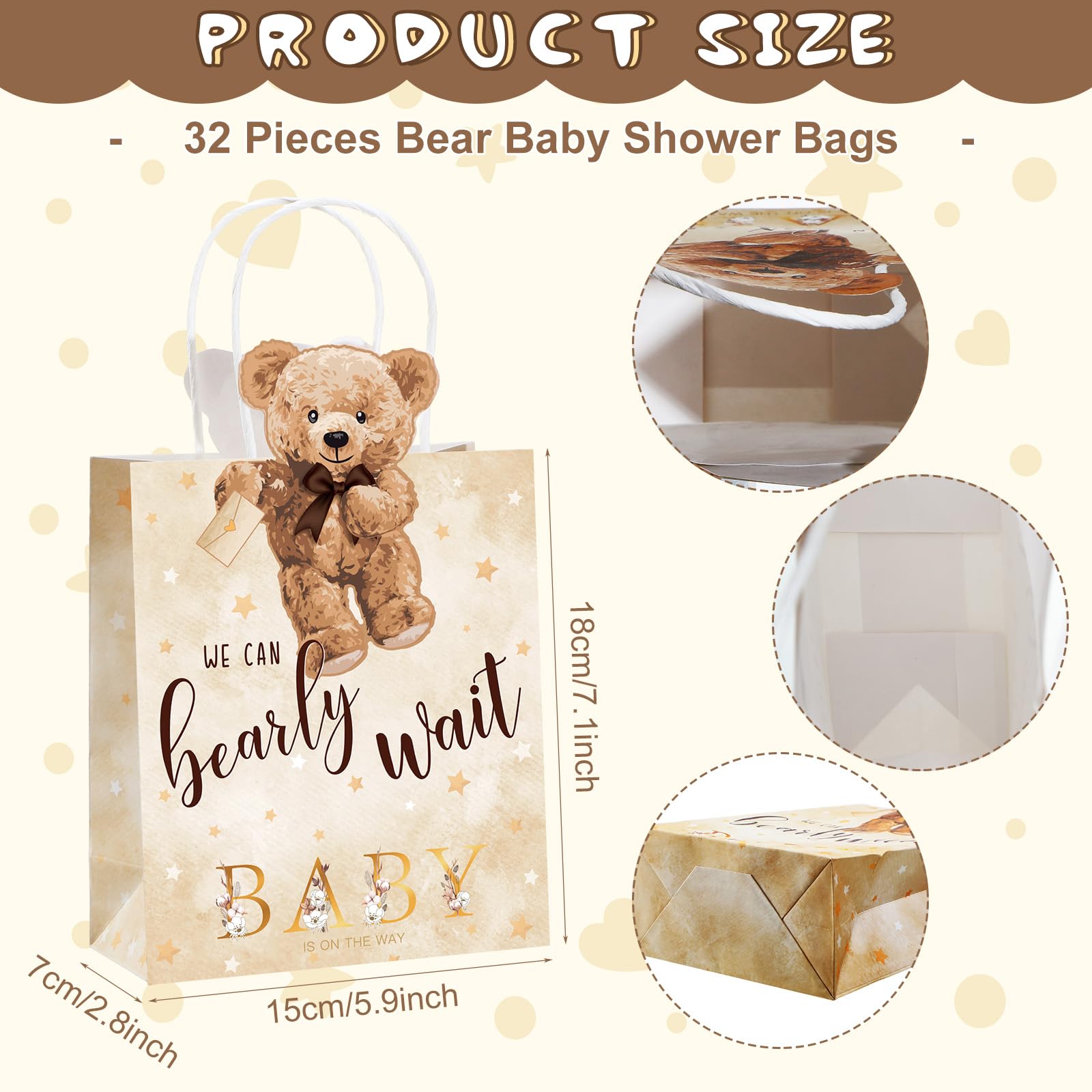 Tinlade 48 Pcs Bear Baby Shower Bags Bear Paper Gift Bags
