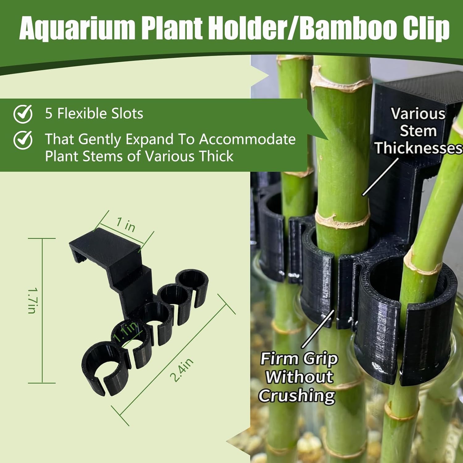 4-Pack Aquarium Plant Holder/Bamboo Clip-to hold bamboo stalks or other plants in a rimmed aquarium,5 elastic Holes-Fish Tank rim for 75 Gallon-Emersed Aquaponic Cultivation Decoration/Gifts