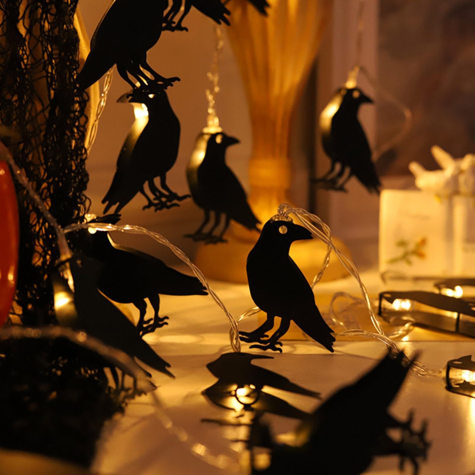 Blaward 1.5/3 Meters Halloween Pumpkin Ghost Crow Bat String Lights, Decorative LED Lights for Indoor and Outdoor Decorations, Battery Powered Fairy Lights for Halloween Party Home Garden Decor