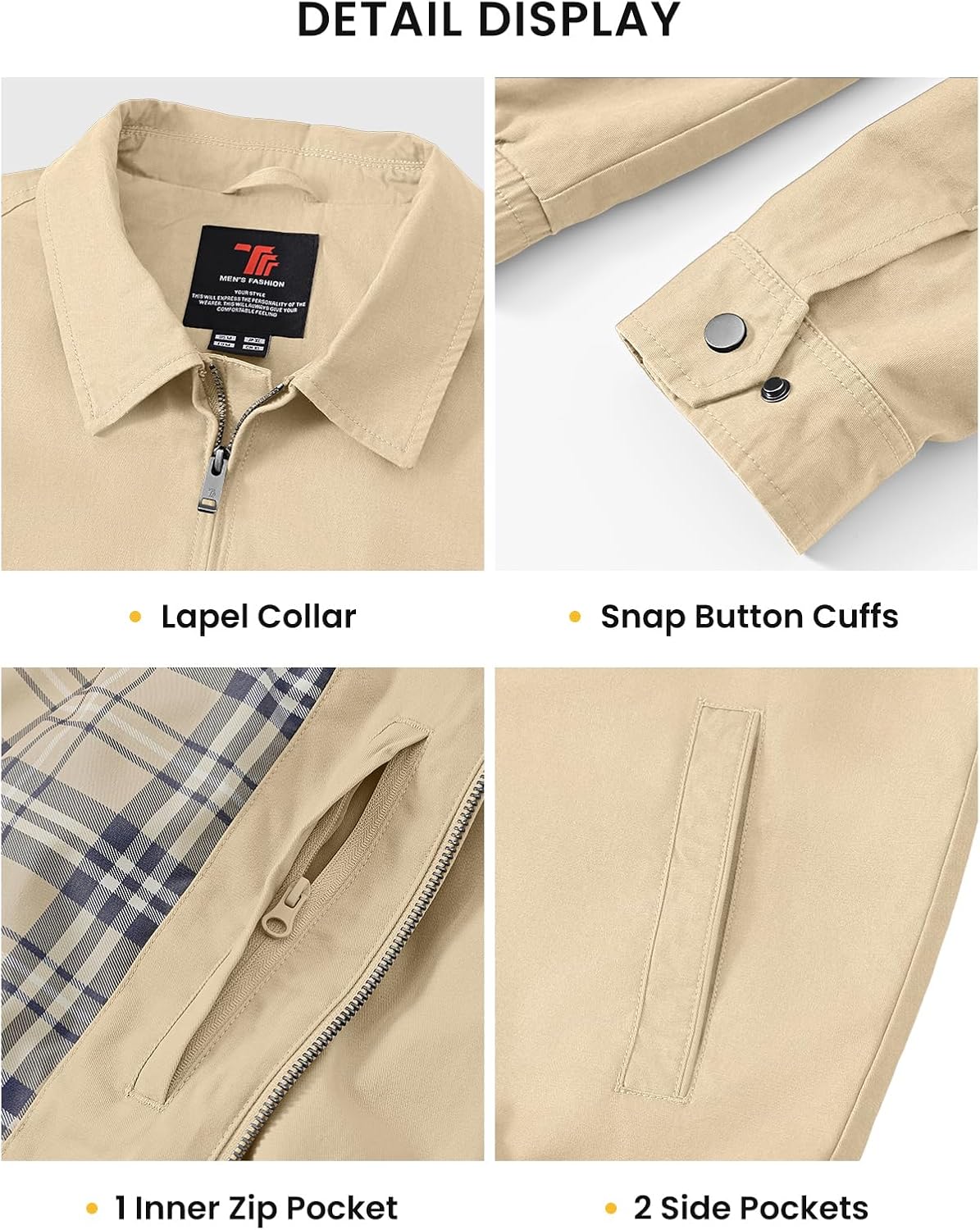 TBMPOY Men's Casual Cotton Jacket Lightweight Full Zip Canvas Lapel Jackets Business Work Windbreaker with 3 Pockets - Image 6