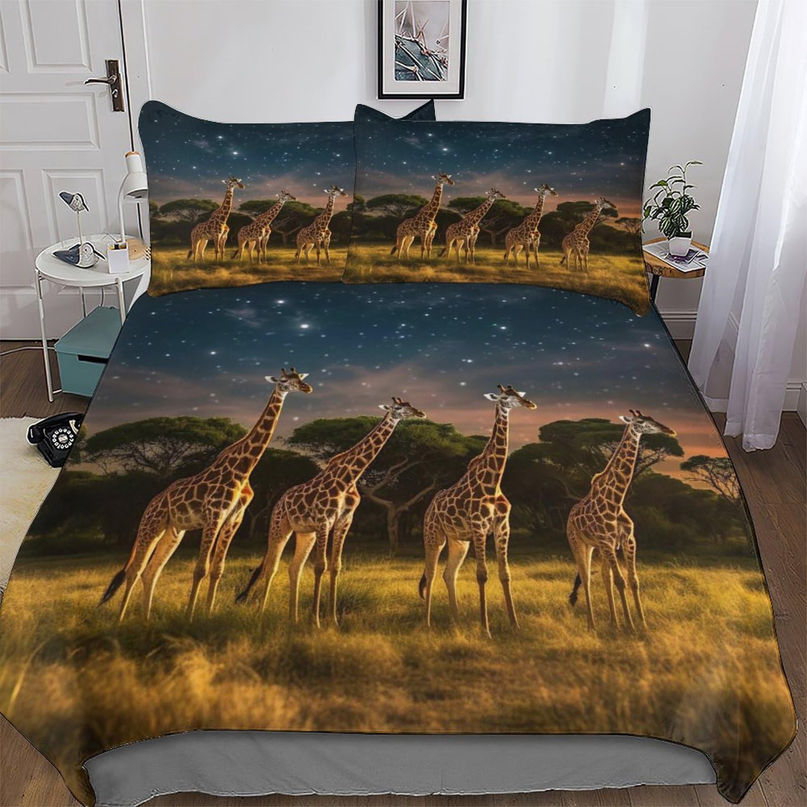 Parure de lit girafe double 200x200cm avec housse et taie d'oreiller