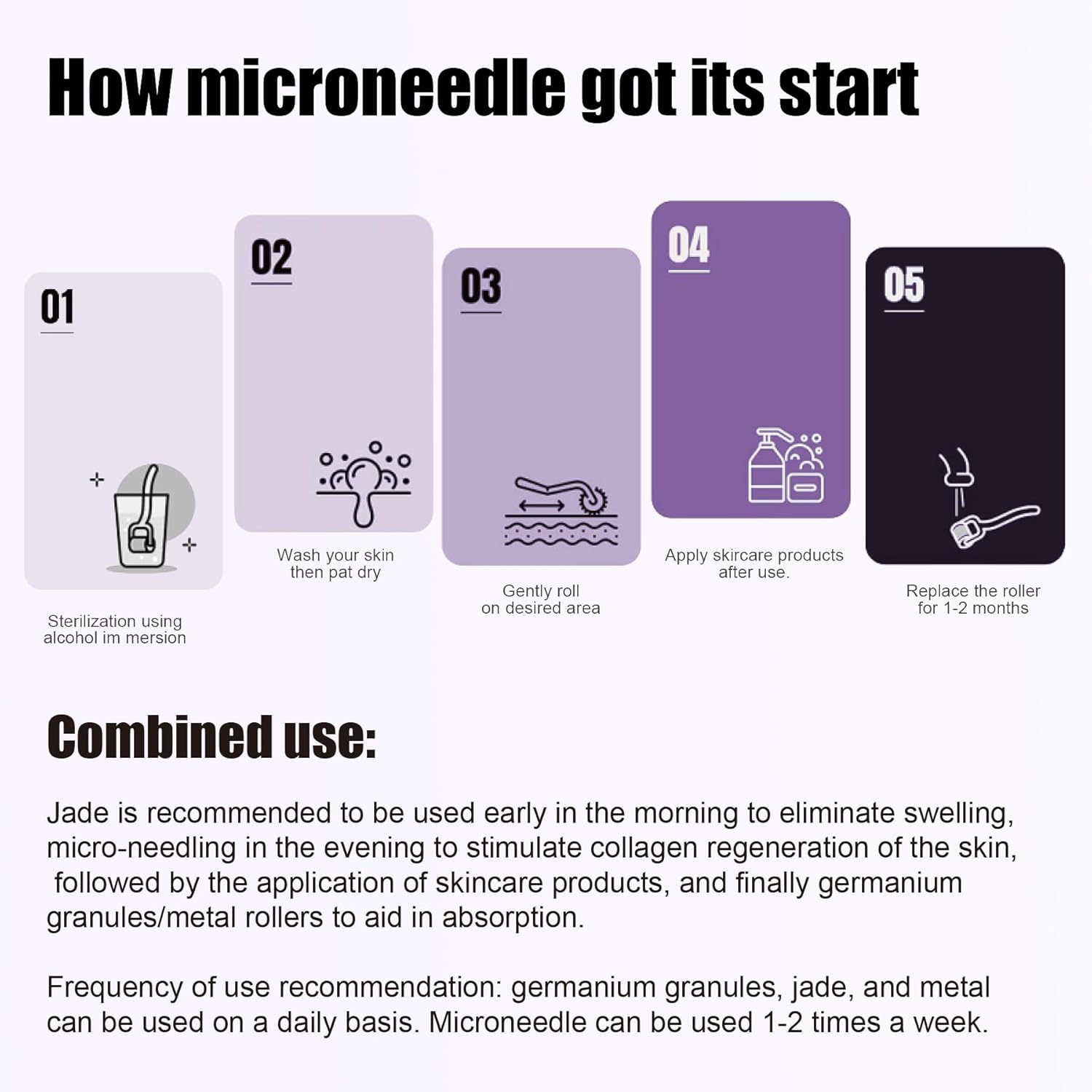 4-in-1 Germanium Stone Face Massager Beauty Roller for Up Lifting and Skin Care, Anti-Aging Beauty Tool with 3 Replaceable Heads - Jade Stone, Stainless Steel and 0.25mm Microneedle - Image 6