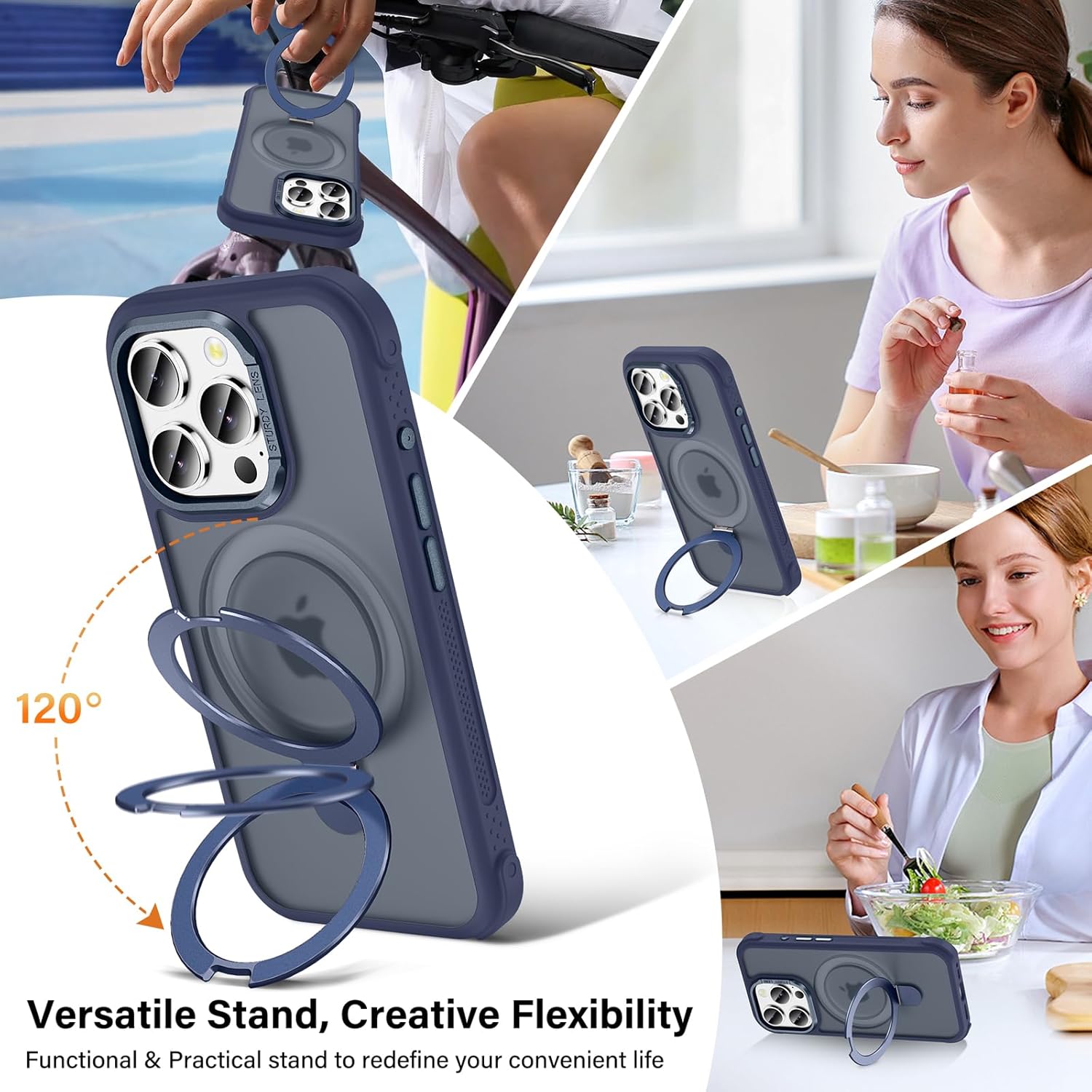 Designed for iPhone 16 Pro Case with Magnetic Stand, [Military Drop Protection][Great Grip Feeling] Matte Translucent Back Slim Shockproof Phone Cover for iPhone 16 Pro 6.3", Blue