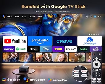 [Ultra Bright/Google TV/4K Support] Smart-Projector with WiFi 6 and Bluetooth, Built-in Apps, Outdoor Movie Proyector, 1080P Home Theater Auto Focus Projector, PUTRIMS K12 (Gray, Standard)