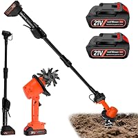 Aisny 21 V akkumulátoros kerti földlazító 2 db 3000 mAh akkumulátorral 1.3 m nyél 4 fém kés 10 cm munkaszélesség 10 cm munkamélység 1