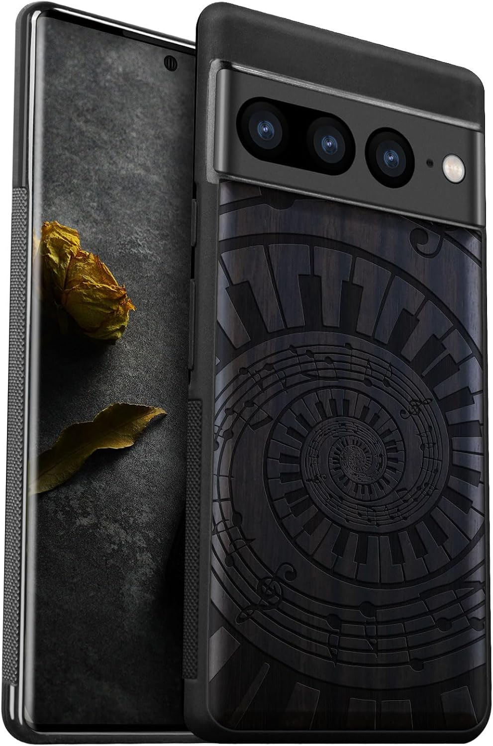 Carveit Wood Case for Pixel 7 Pro Case [Natural Wood & Black Soft TPU] Shockproof Protective Unique Wooden Cover Compatible with Google Pixel 7 Pro (Serenity Mandala-Blackwood)