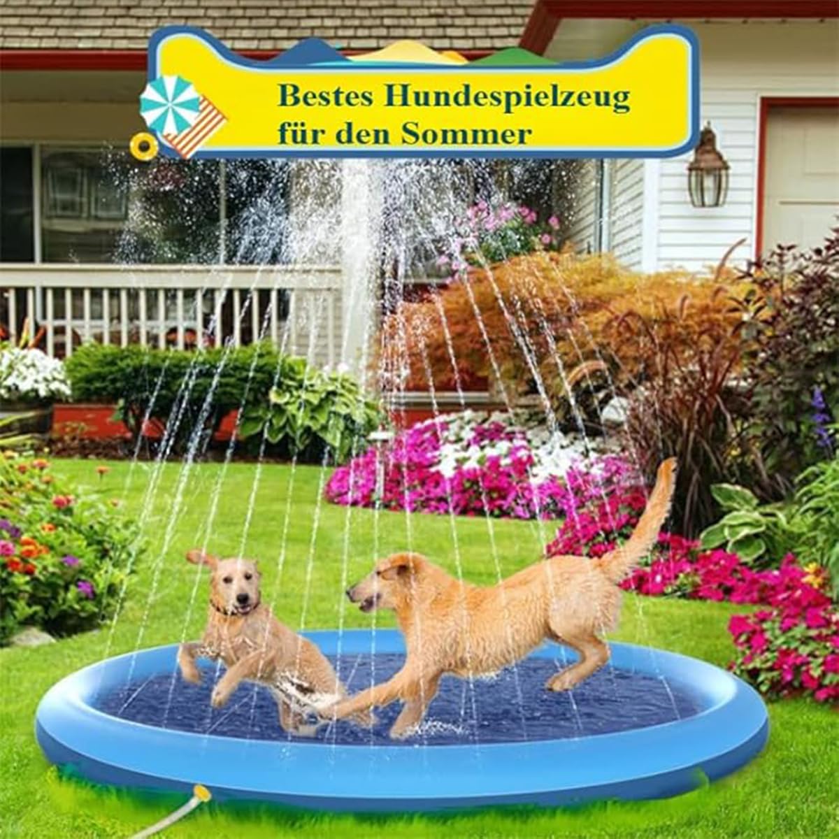 Puppery Sprinkler Wasserspielmatte Für Hunde, Wasserspielmatte Hund, Wasserspielzeug Hund, Wassermatte Hund, Verdickt rutschfest Planschbecken Hund, für Hunde und Kinder (170cm)
