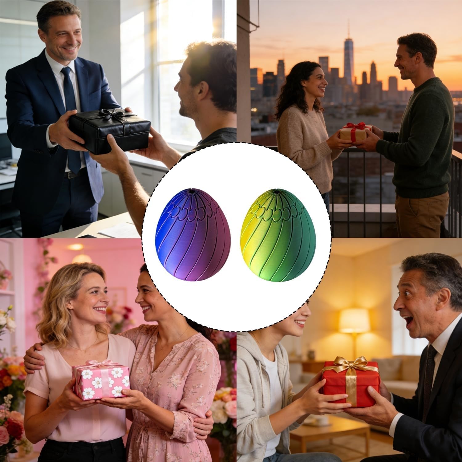 3D Printed Slippery Easter Egg Fidget Slime Ball Sensory Flow Rotating Fidget Puzzle Toys for Stress Relief ADHD Basket Stuffers Gift for Kids Adult Anxiety Relaxation Office Home Decor(#2,Large)